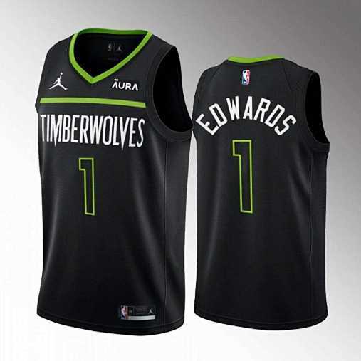 Men%27s Minnesota Timberwolves #1 Anthony Edwards Black City Stitched Jersey Dzhi
